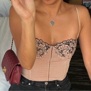 White Fox Beige and Black Lace Mesh Bustier Top